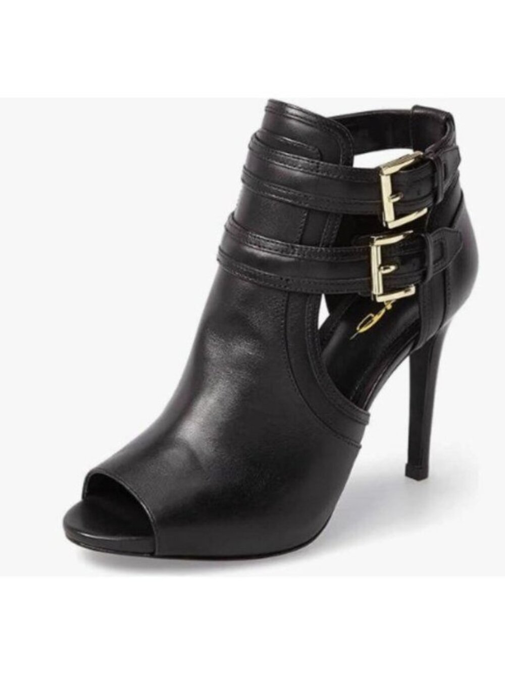 XYD Women Peep Toe Ankle Bootie High Heels Buckled Double Straps Cutout Shoes
